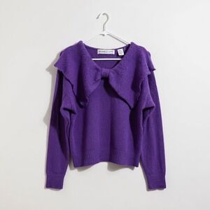 Vintage Bramble Lane Purple Silk Angora Blend Bow Collar Sweater‎ Womens Medium